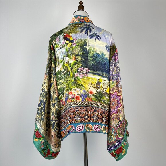 $650 NWOT Johnny Was Reversible Embroidered Silk Kimono Jacket Multi Size M - Picture 8 of 16